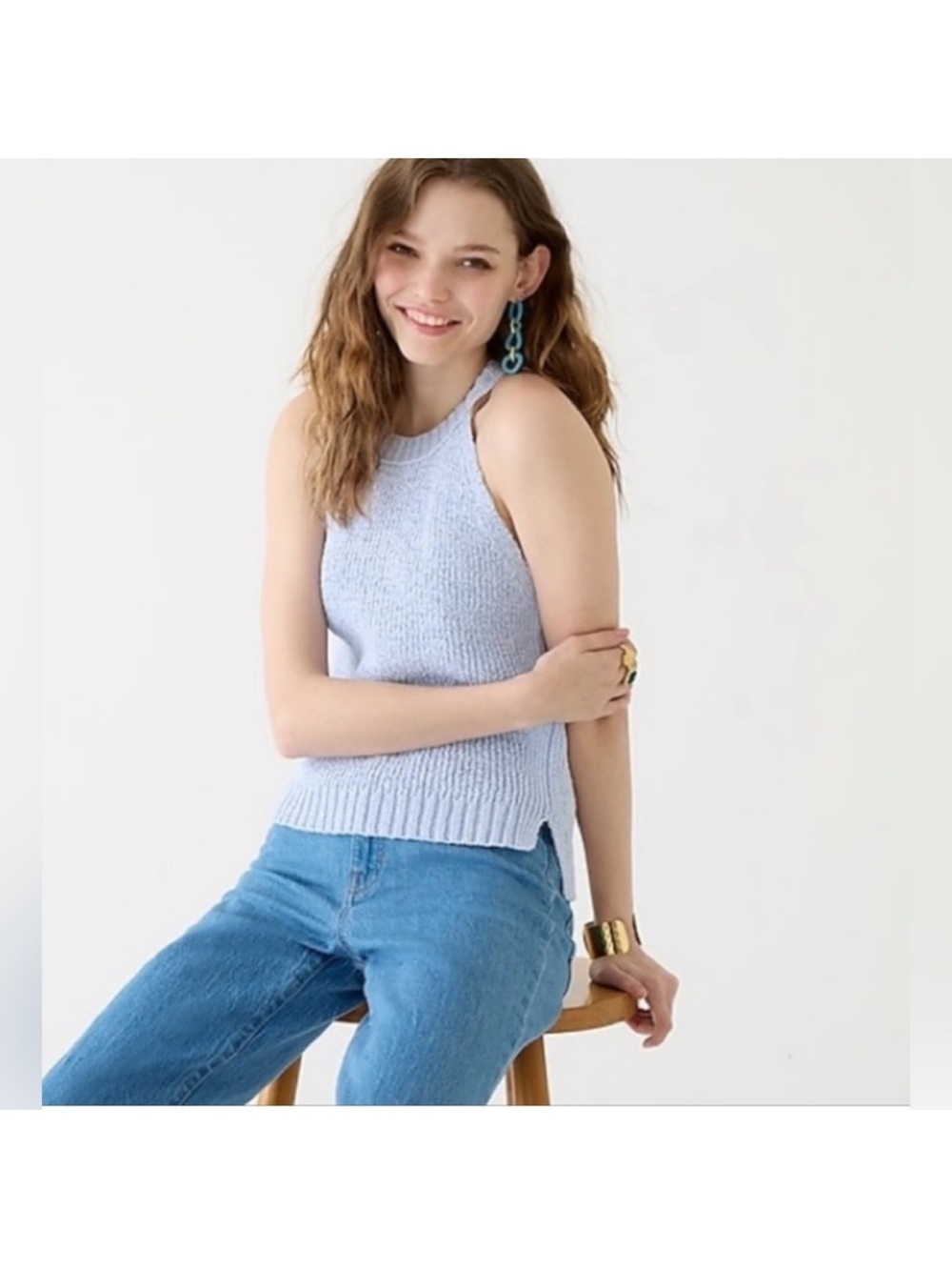 J. Crew High Neck Sweater Tank in Cool Breeze Blue Size Small